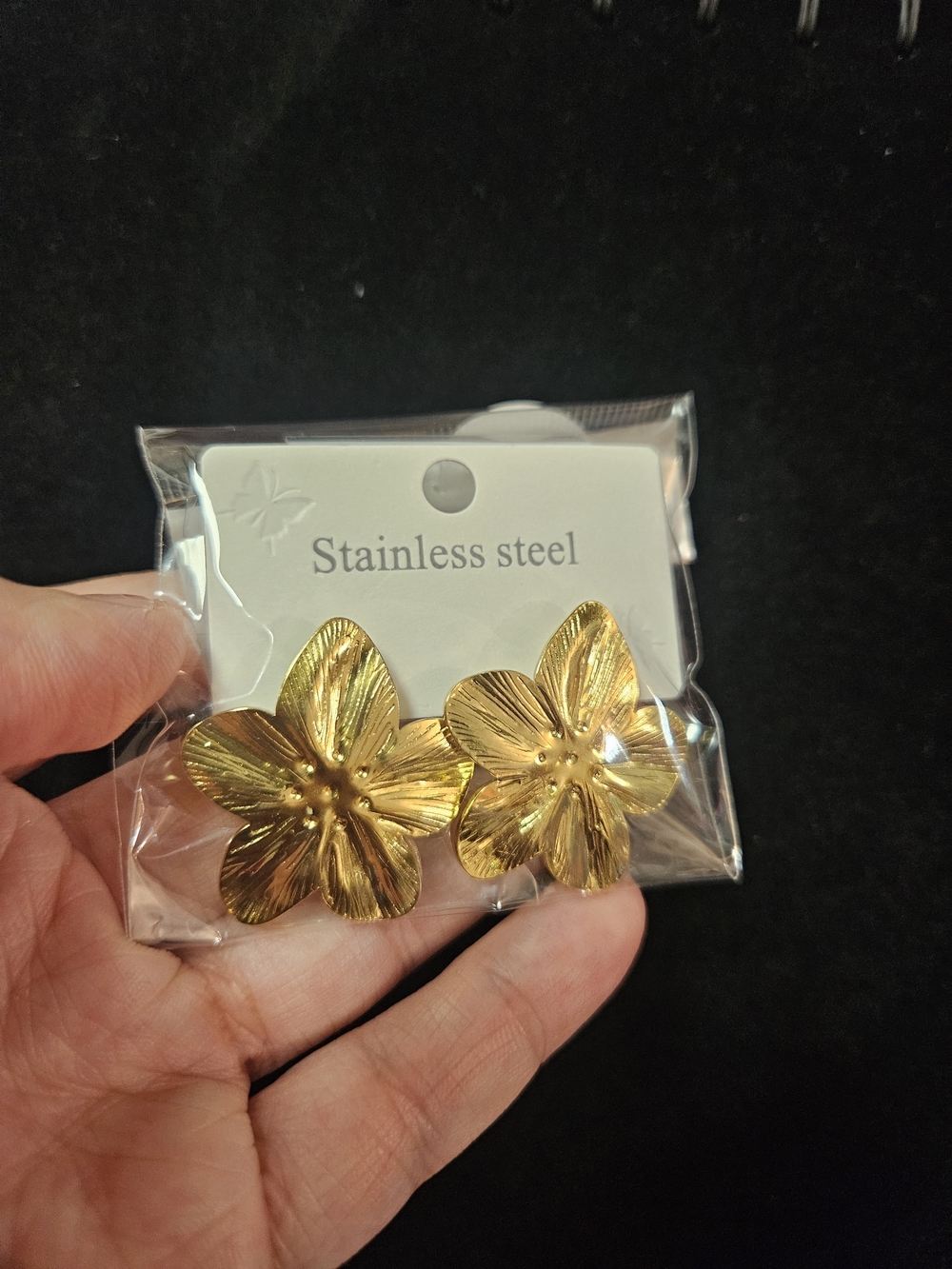 Gold Floral Stainless Steel Earrings - Statement Flower Studs 3 Sets